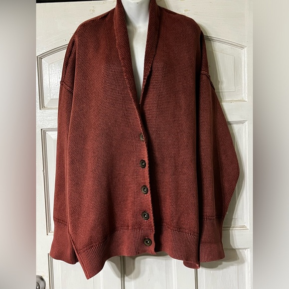 NWT Free People Chamomile Oversized Boho Sweater Cardigan Washed Acorn Large - Picture 4 of 14
